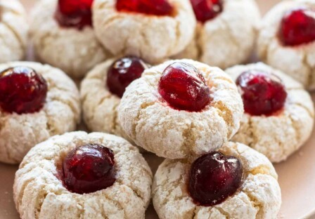 italian soft almond cookies with candied cherries