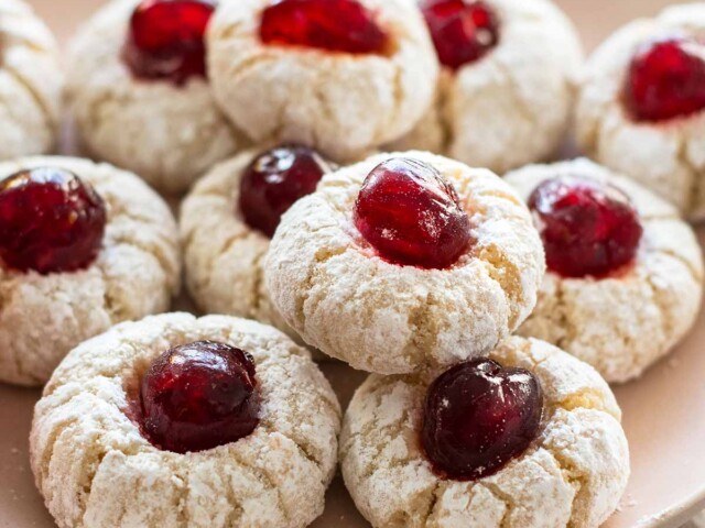 italian soft almond cookies with candied cherries