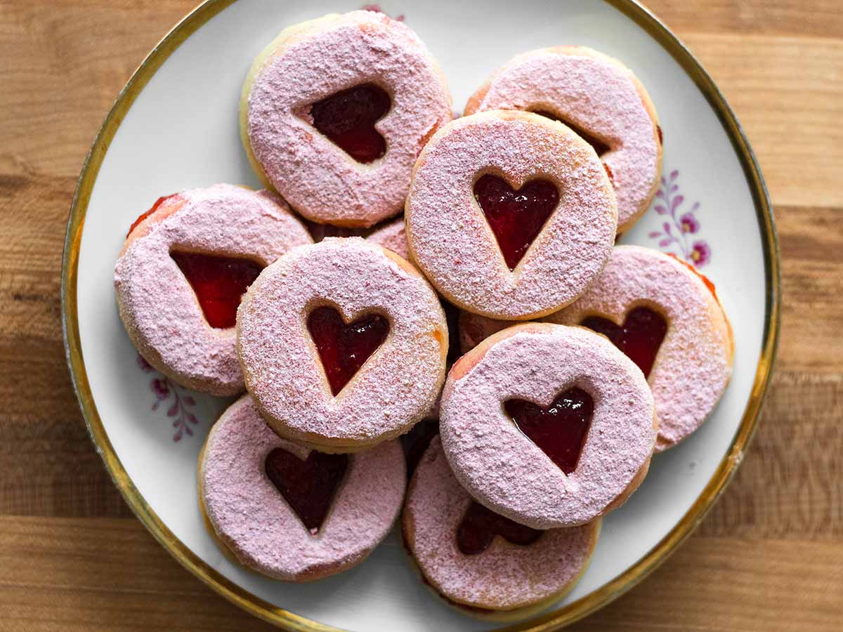 shortbread sandwich cookies on a plate