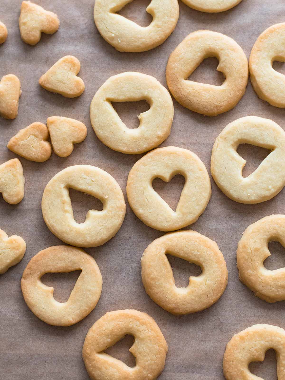 baked shortbread cookies with hearts