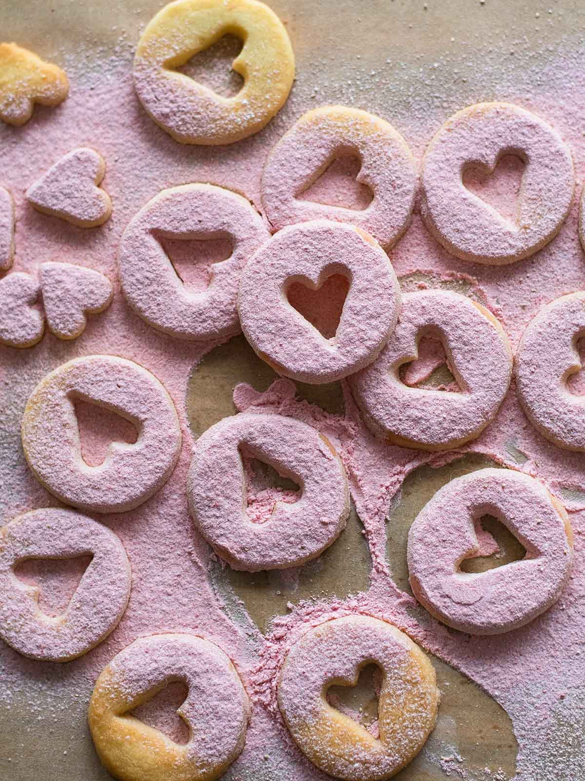 heart shortbread cookies with pink sugar