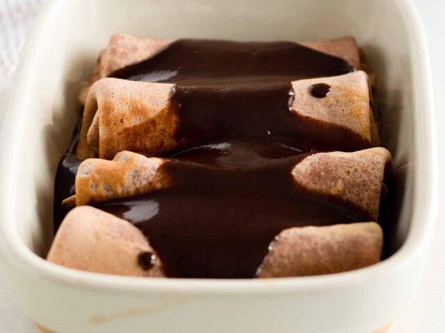 chocolate crepes with chocolate sauce