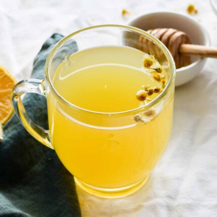fresh ginger and chamomile tea with honey