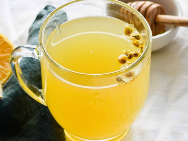 fresh ginger and chamomile tea with honey