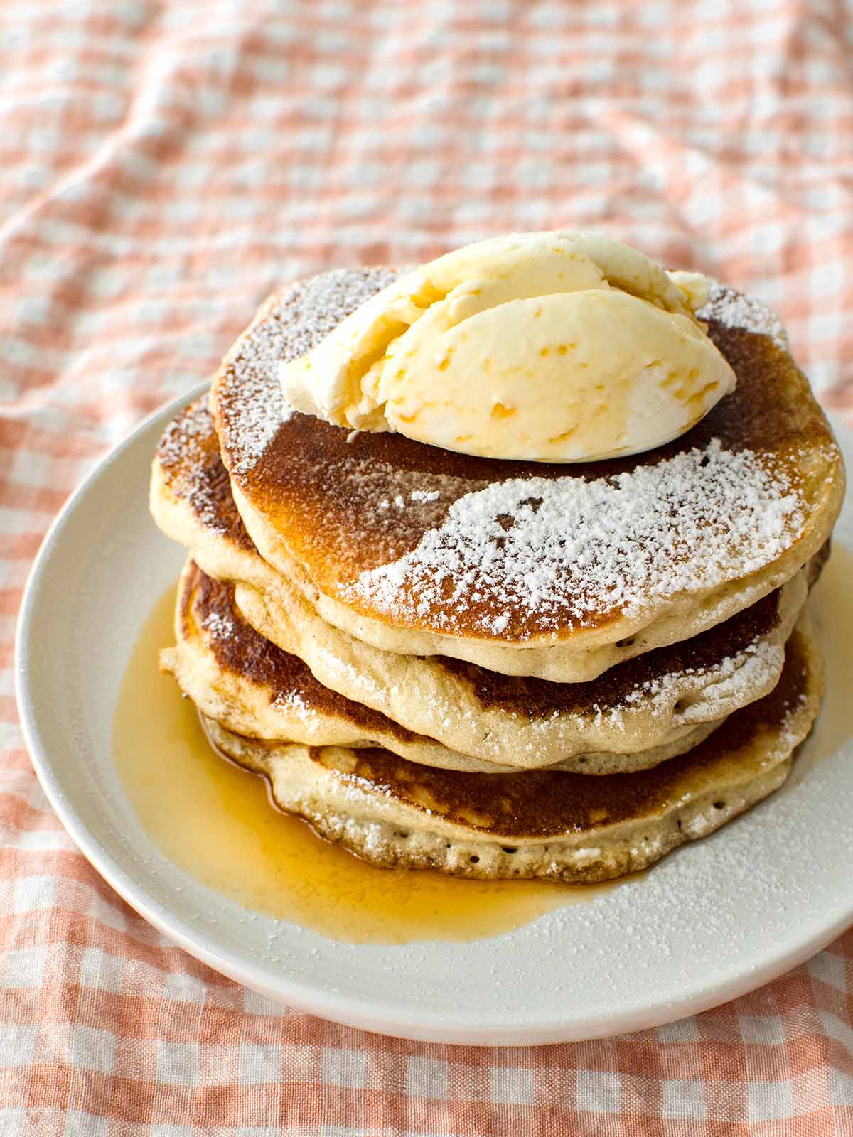 stack of gluten free pancakes with mascarpone