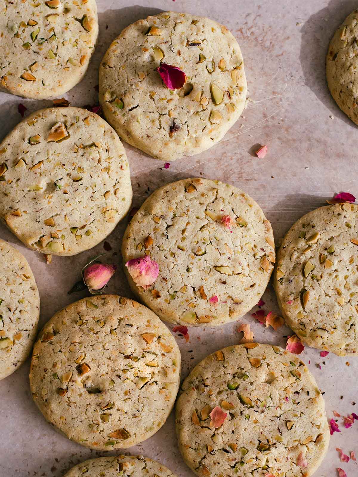 pistachio shortbread cookies with rose water