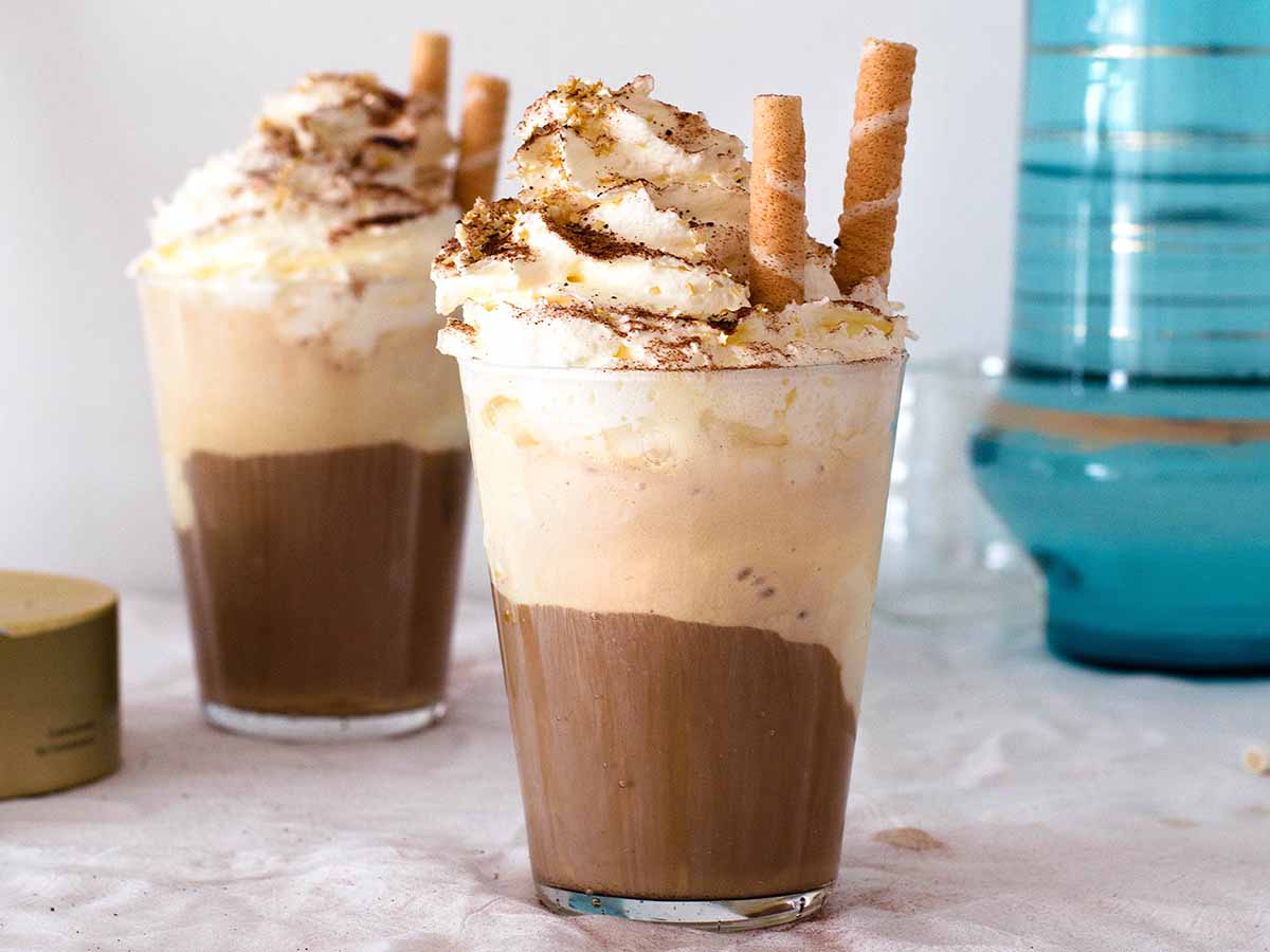 iced coffee with whipped cream and ice cream