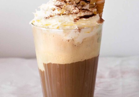 ice cream iced coffee with whipped cream and wafers