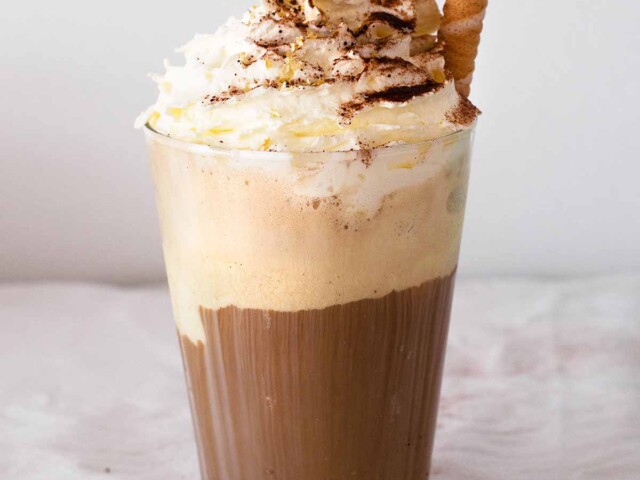 ice cream iced coffee with whipped cream and wafers